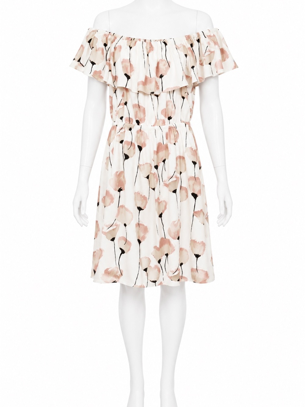 Wilfred Aritzia Hosta Off-Shoulder Floral Dress Cream Pink Size Medium